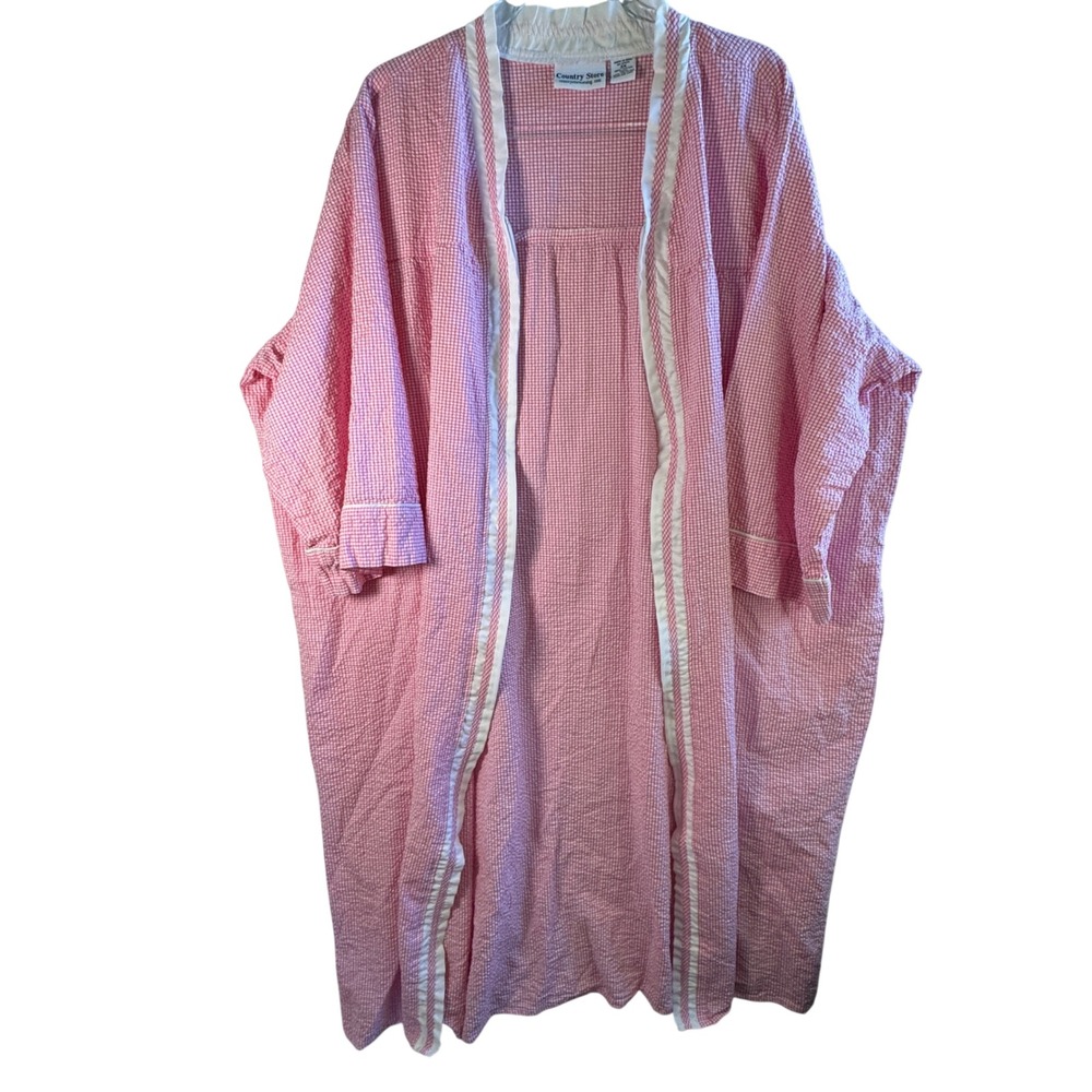 Country Store Pink Gingham Seersucker Robe Housecoat Cotton Zip Front 2X Plus - Picture 7 of 7